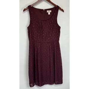 LOFT Women’s Dress Size 6 Burgundy Sleeveless Textured Dot Zip Back Career